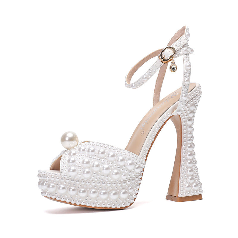 Women's Toe High Thick Cm Rhinestone Pearl Thin Women's Fashion Shoes