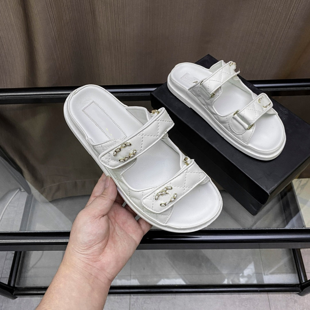 Women's Small Rhombus Drill Buckle Velcro Thick Soft Bottom Muffin Outdoor Sandals