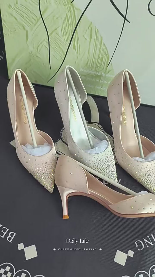 Women's Summer Bridesmaid Side Empty Stiletto Pointed Shallow Mouth Women's Fashion Shoes