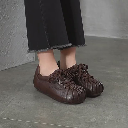 Women's Handmade Genuine Round Toe Flat Spring First Layer Women's Casual Shoes