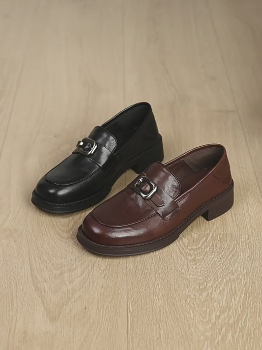 Women's Brown Retro Round Toe Spring British Women's Fashion Shoes