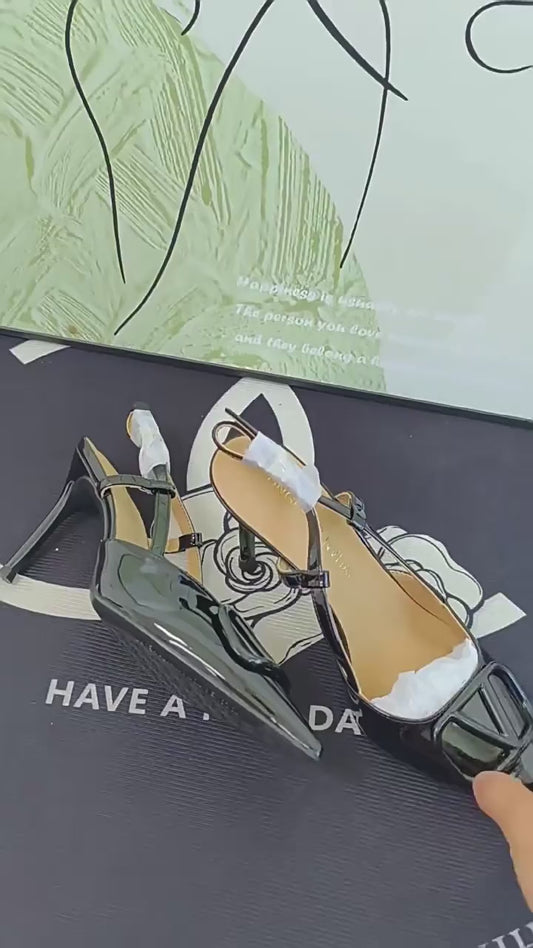 Women's Toe Slingback Stiletto V Buckle High-grade Sense High Heeled Sandals