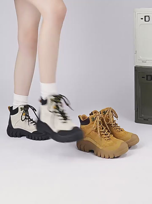 Women's Travel Tooling Outdoor Fleece-lined Martin Thick Women's Leather Boots
