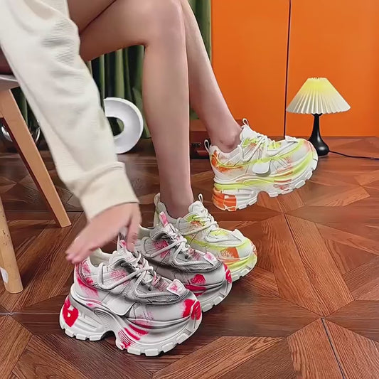 Women's Platform Dad Old Spring Retro Rub Colored Height Increasing Women's Sports Shoes