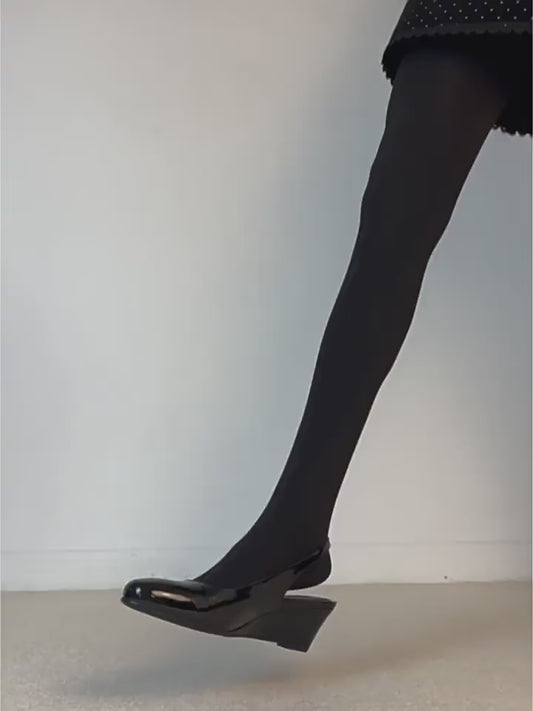 Spring Elegant Wedge Black Paint Round Toe Soft Bottom Commuter Leather Shoes