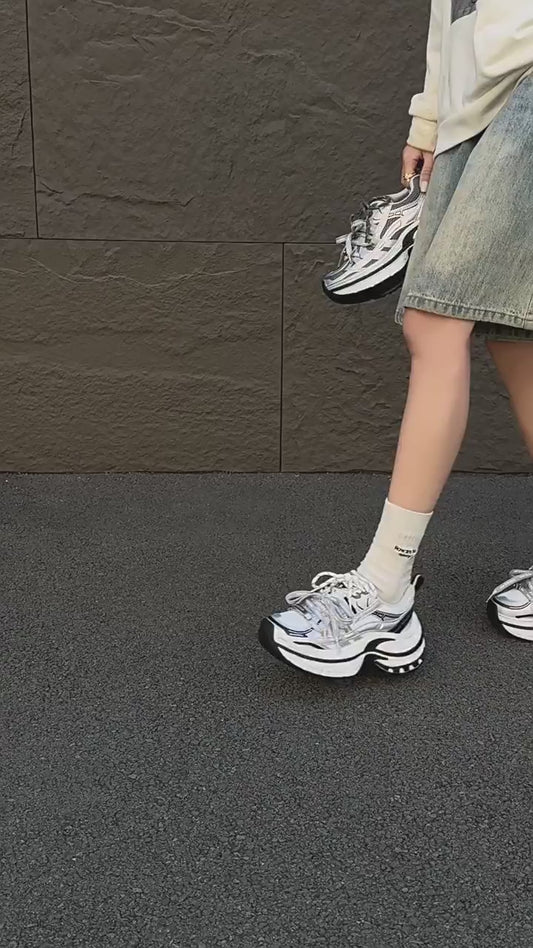 Women's Spring Fashion Platform Heightened Daddy Brushed Retro Sneakers