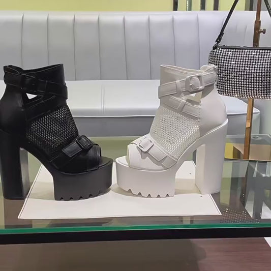 Hollow Mesh Chunky Platform Nightclub Stage Sandals