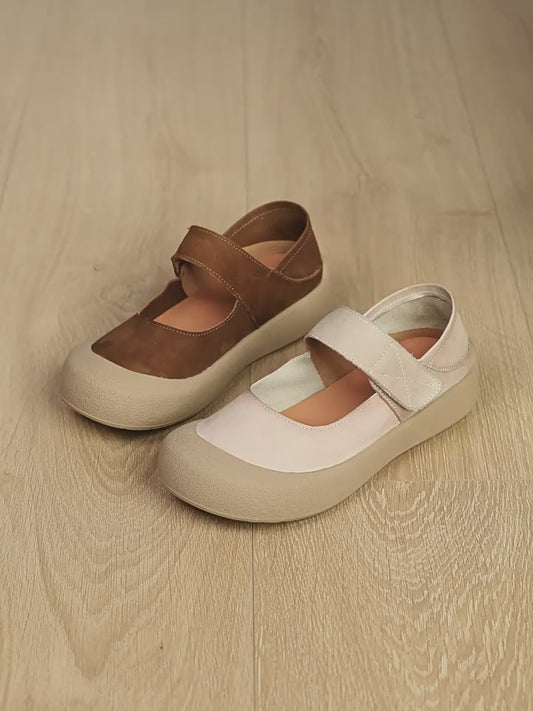 Women's Spring Word With Velcro Mary Jane Shallow Mouth Flat Women's Casual Shoes