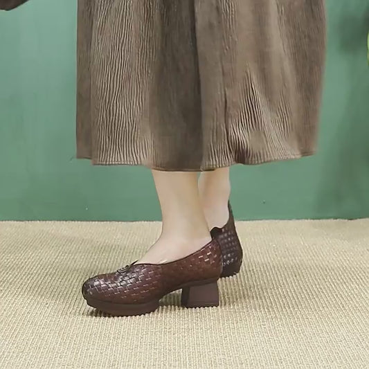 Women's Slip-on Hand-woven Plaid Minority Fashion Pumps Women's Casual Shoes