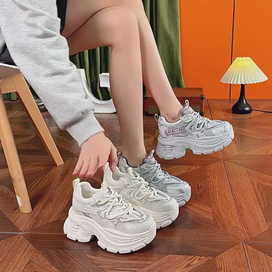 Women's Dad Spring Retro Rub Colored Distressed Fashionable Height Increasing Women's Sports Shoes