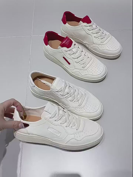 Cowhide Korean Style Fashionable Red Thin Bottom Skate Flat Casual Shoes