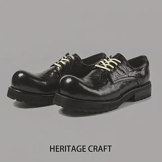 Men's Korean Big Head Genuine Fashion British Leather Shoes
