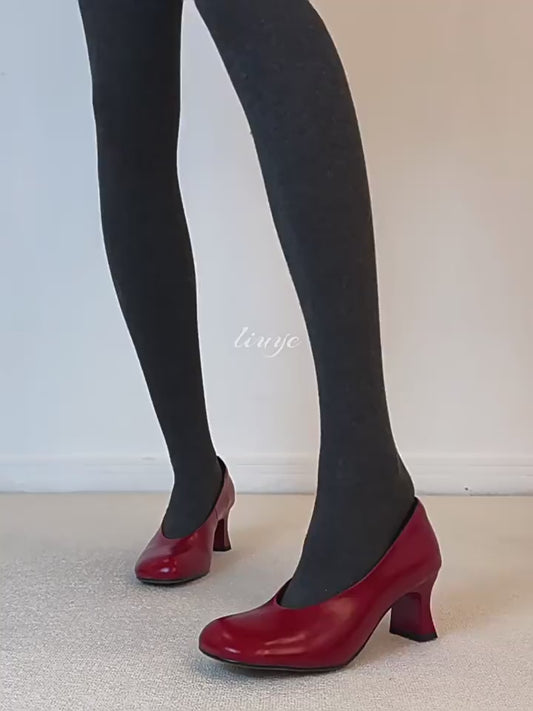 Style Red Korean Elegant Simple Round Head Temperament Low-cut Women's Fashion Shoes