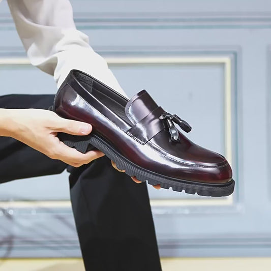 Men's Round Head Thick Bottom Fashion Slip-on Business Leather Shoes