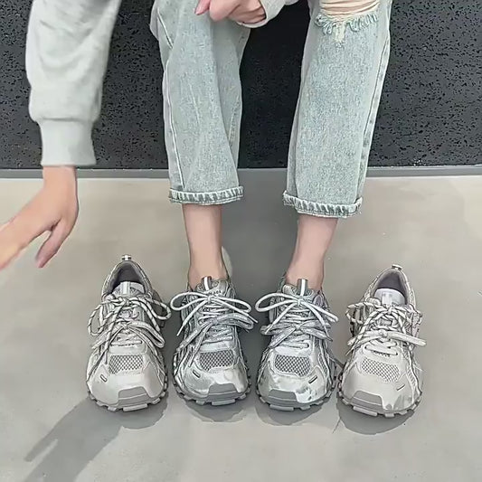 Women's Platform Dad Spring Double Shoelace Breathable Mesh Versatile Women's Sports Shoes