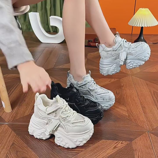 Women's Platform Dad Spring Rhinestone Fashion Small Height Increasing Women's Sports Shoes