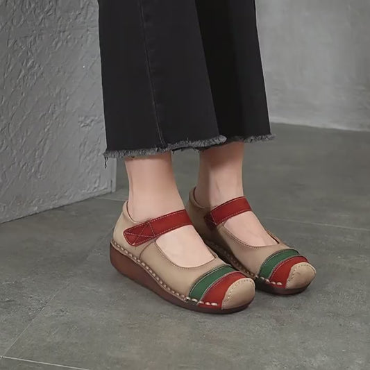 Women's Toe Stitching Genuine Soft Bottom Wedge Pumps Men's Shoes