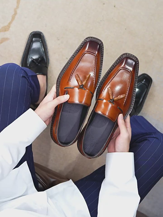 Men's Old Money Style Tassel First Layer Cowhide Slip-on Leather Shoes