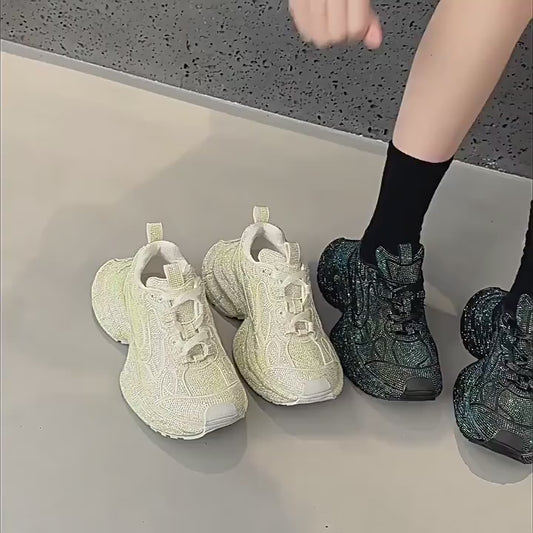Women's Starry Rhinestone Thick-soled Fried Street Dad Springtide Women's Sports Shoes