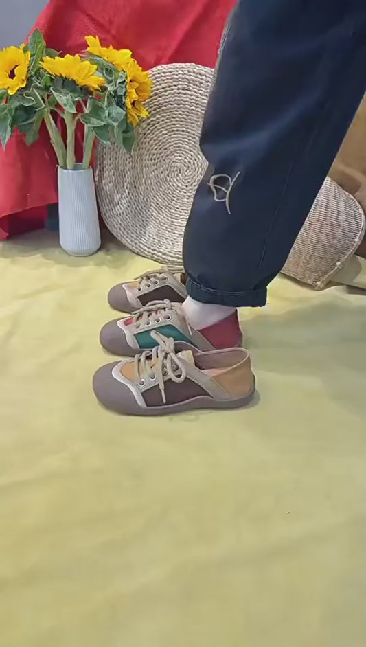 Women's Spring Retro Comfort Color Matching Front Breathable Flat Women's Casual Shoes