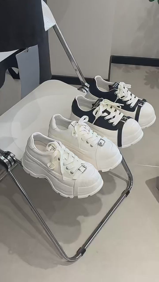 Women's Red Rhyme Korean Style Muffin Bottom Elevator Wild White Women's Casual Shoes