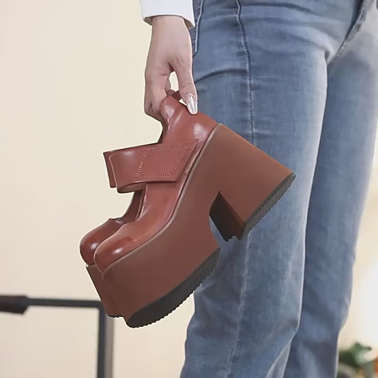 Women's Cowhide Mary Jane Platform Retro Round Head Comfortable Four Women's Fashion Shoes