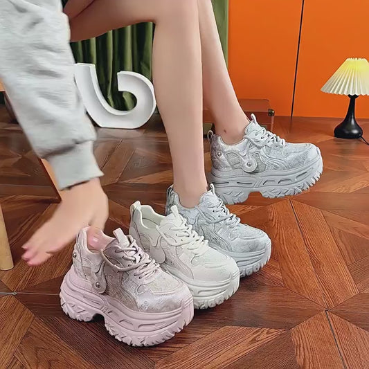 Women's Platform Dad Spring Fashion Mesh Portable Height Increasing Women's Sports Shoes