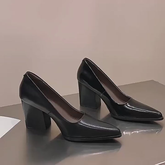 Women's Retro Pointed Toe Chunky Temperament Not Tired Feet Pumps Commuter Heels