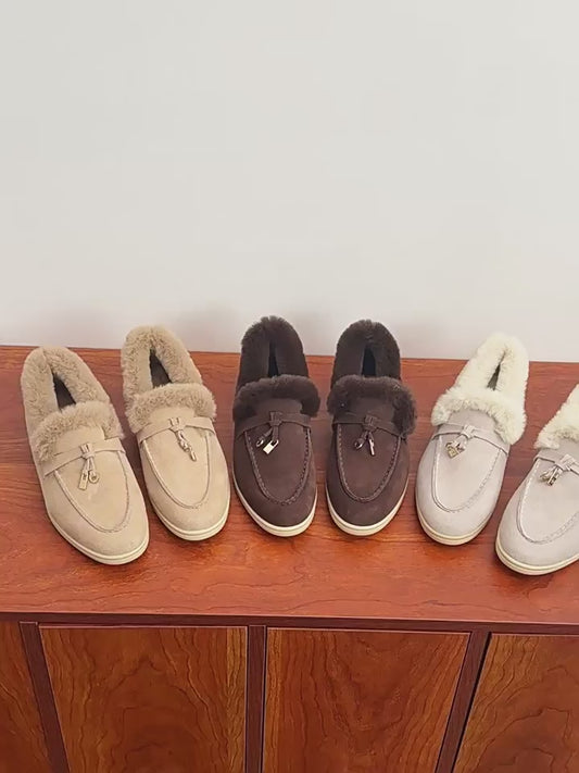 High Version Fleece-lined Closed Toe Wool Flat Loafers