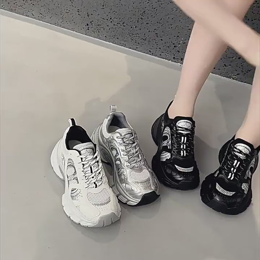 Mesh Surface Platform Height Increasing Lace Up Dad Female Women's Sports Shoes