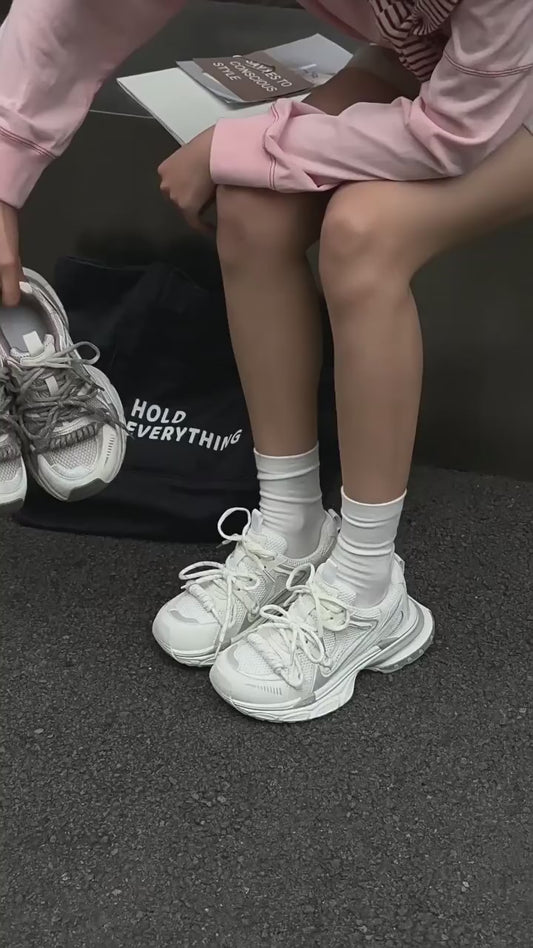 Women's Early Spring Thick Bottom White Clunky Mesh Breathable Women's Sports Shoes